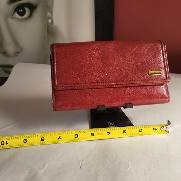 VINTAGE FOSSIL GENUINE LEATHER RED WALLET - Picture 7 of 8